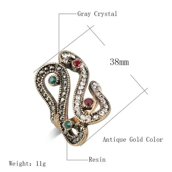 Unique Ethnic Filled Resin Antique Gold Ring - Picture 10 of 10